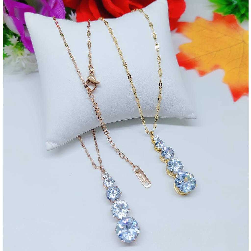 Kalung titanium mata 5susun perhiasan fashion