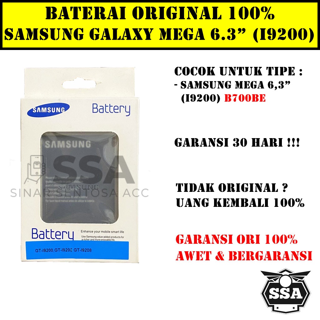 Baterai Original 100% Samsung Galaxy Mega 6.3&quot; i9200 B700BE Batre Batrai Battery Batrei Batere Batu HP ORI GARANSI Awet