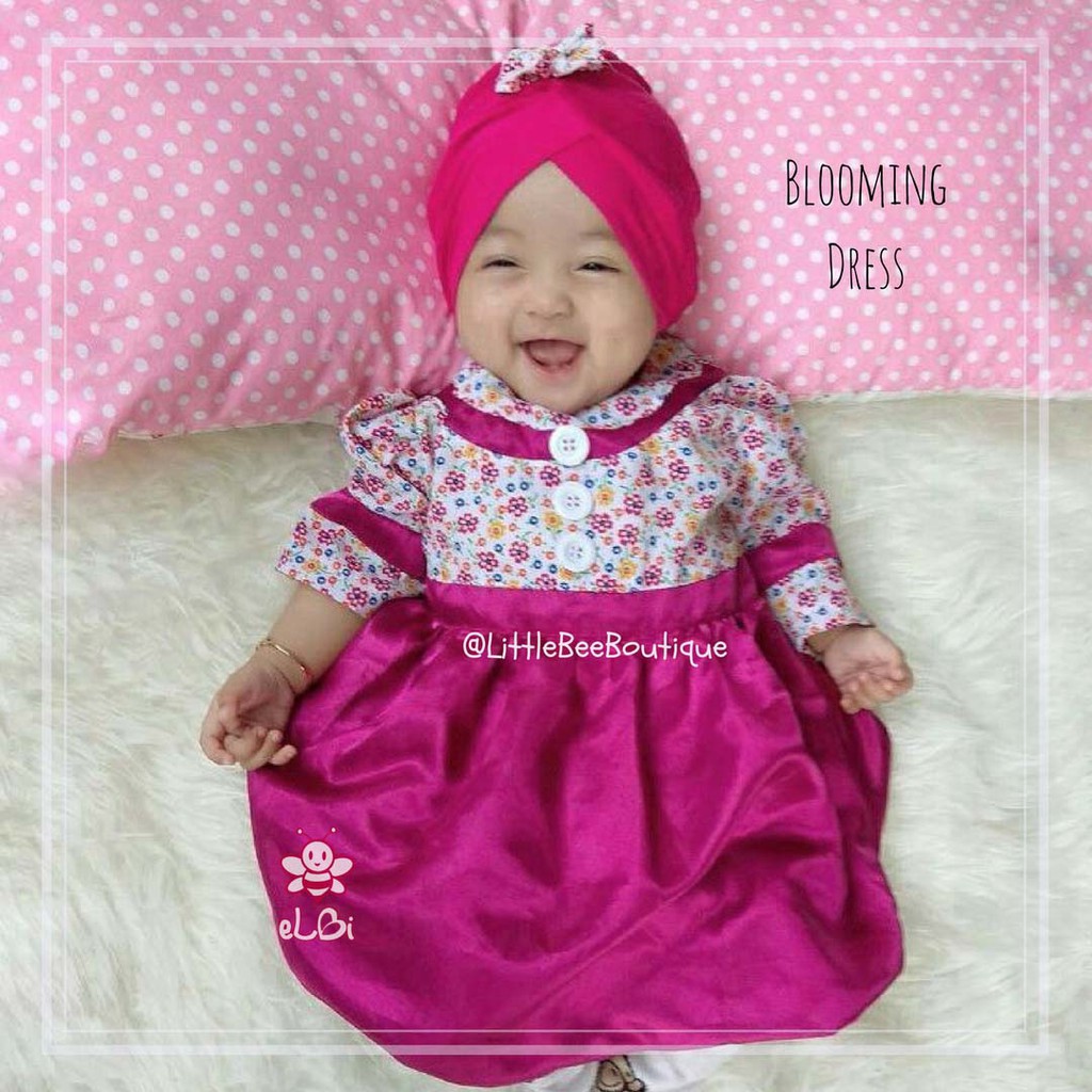 Gamis Bayi Gamis Muslim Anak Perempuan Turban Anak Baju Baby Pink Blooming Dress  Bulan Shopee Indonesia