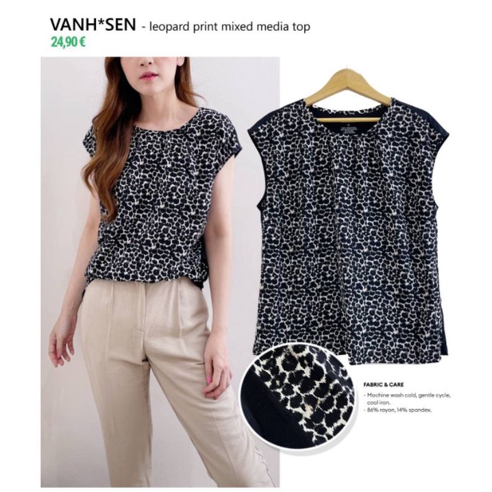 Van husen leopard print mixed media top