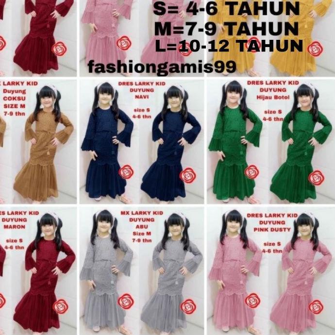 ♛ BISA ✓DRESS DUYUNG KID / LARKID GAMIS ANAK / LARKYKIDS / GAMIS BROKAT TILE /4-6 /7-9 /10-12 TAHUN