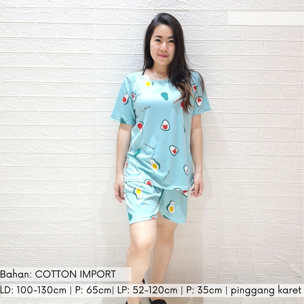 3982 kaos pajamas avocado short one set import big baju tidur