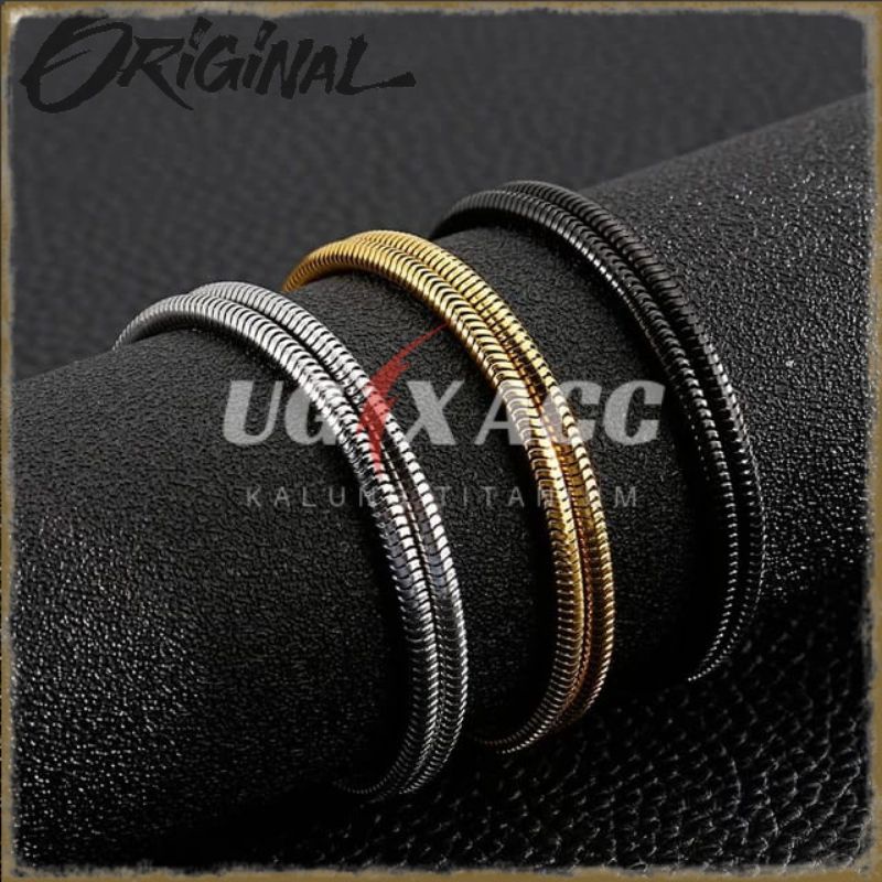 Kalung Titanium Pria Silver Perak Gold Emas Anti Karat Wanita Model Bulat Kalung Monel Anti Karat Pr