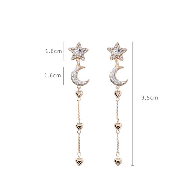 LRC Anting Tusuk Fashion Gold 925 Silver Needle Star Moon Tassel Earrings F46217