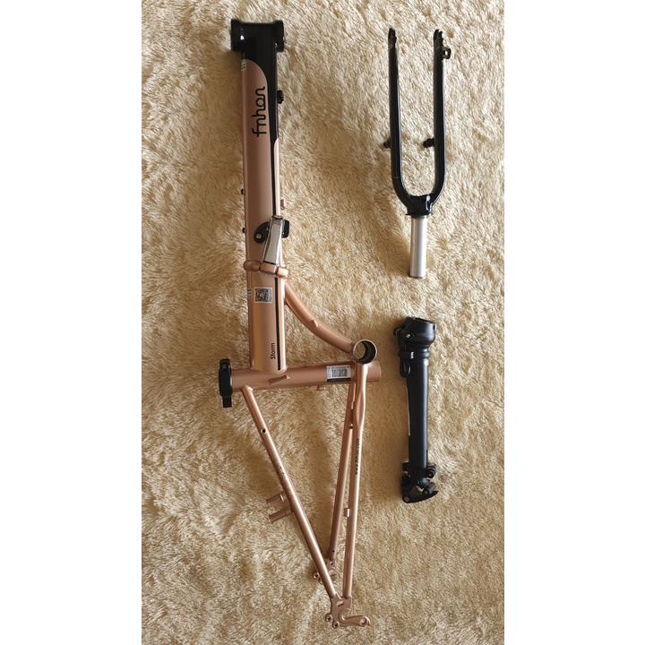Frame Fork plus Handlepost Fnhon Storm V Brake 20 22 inch Warna COKLAT HITAM Chromlly