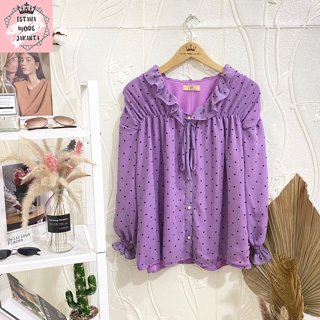 ISTANA MODE JAKARTA Sonya Jumbo baju atasan wanita terbaru blouse korean style blouse wanita lengan panjang-LILAC POLKA 6