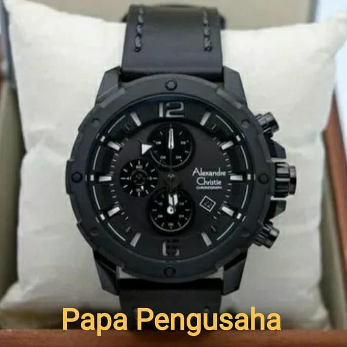 Jam Tangan Pria Original Alexander Cristie AC6410, Leather Full Black