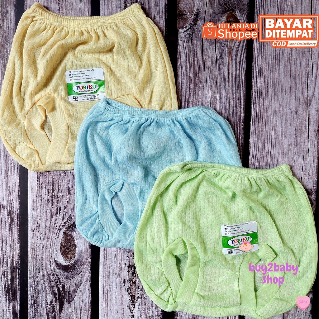 Celana pendek bayi model kotak dan POP Tobiko Warna Polos 0-3 Bulan 3 PCS