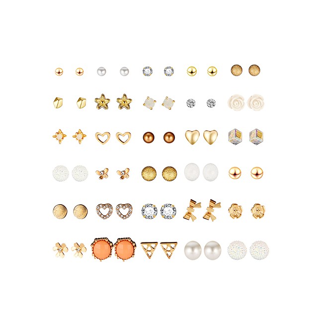 LRC Anting Tusuk Fashion Color Bow And Pearl Stud Earrings Set (30 Pairs) F70861