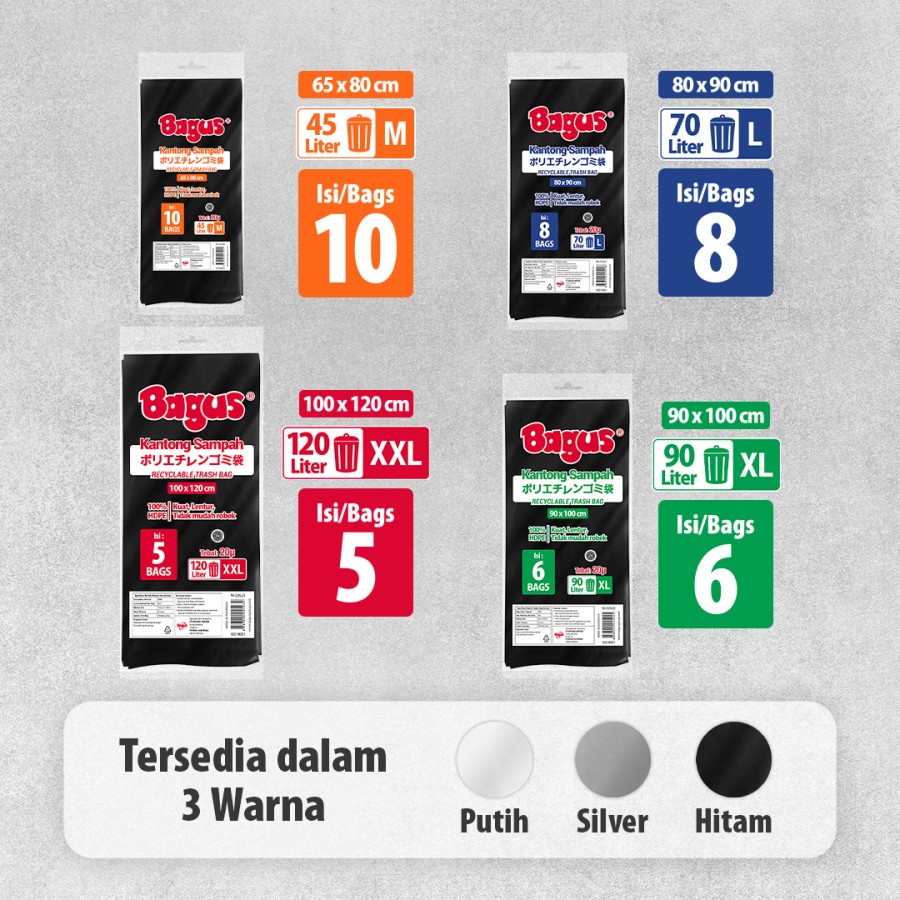 Twin Pack Bagus Trash Bag / Kantong Sampah L 8 Uk 80 cm x 90 cm (70 L)