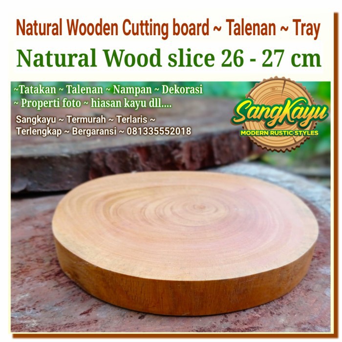 Tatakan talenan kayu alami diameter 26-27 properti foto nampan tray