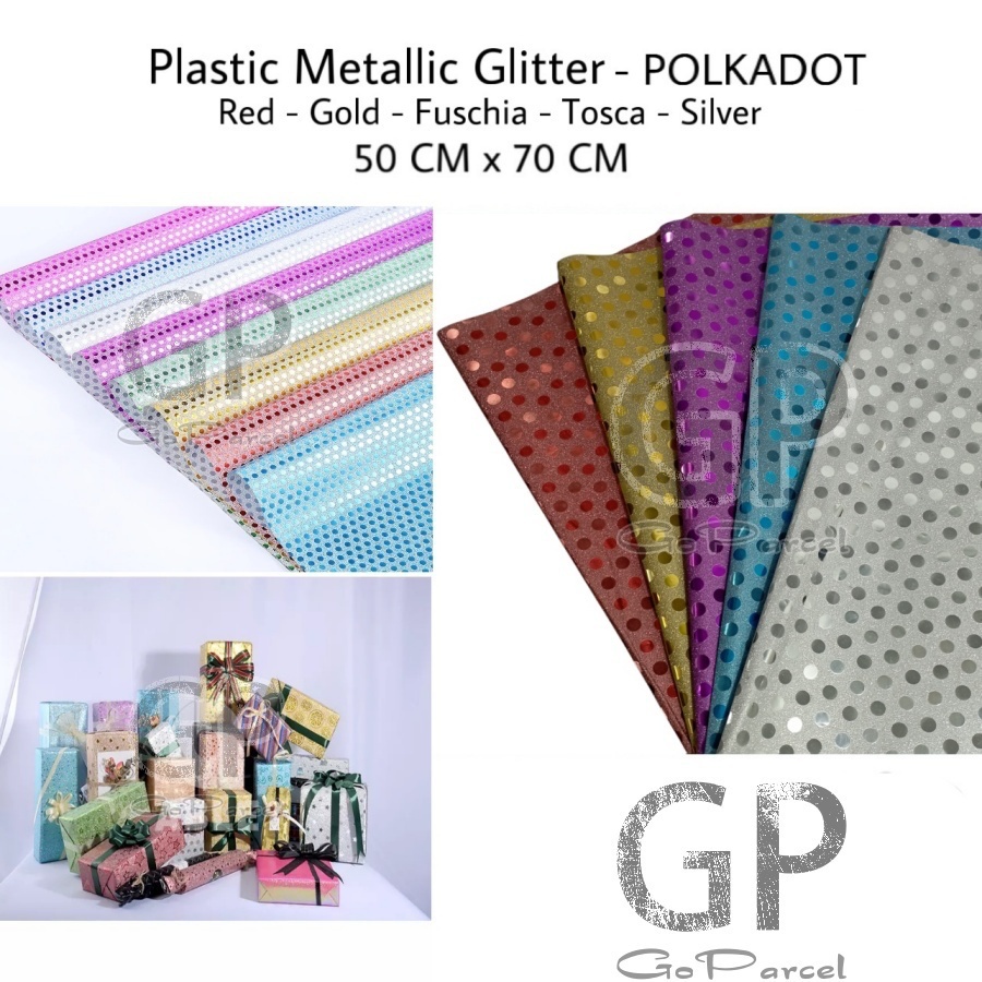 ( 3 Lembar ) PLASTIC METALLIC GLITTER POLKADOT - PLASTIK GLITER METALIK SHINY MENGKILAP DOTS ONDE POLKA POLKADOTS