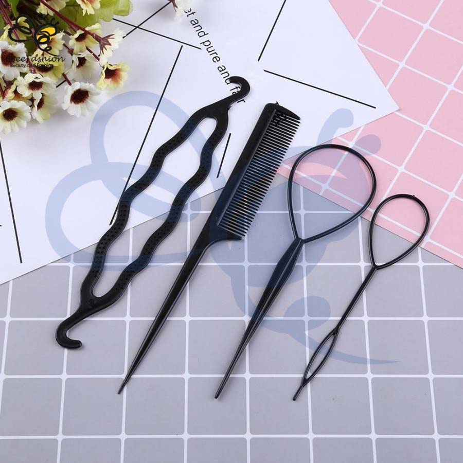 Alat Styling Rambut 4in1 Sisir Sanggul Kepang Rambut