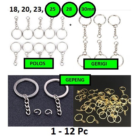 Ring Gantungan Kunci Polos, Gerigi Gepeng Rantai Uk 25 - 30mm Harga/1-12pc