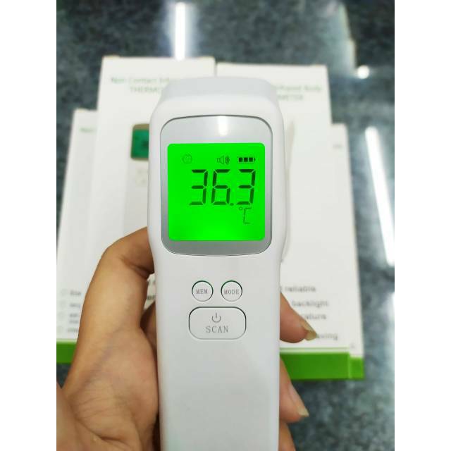 Themometer infrared thermogun non kontak 3 warna layar indikator model elegan slim pas di saku