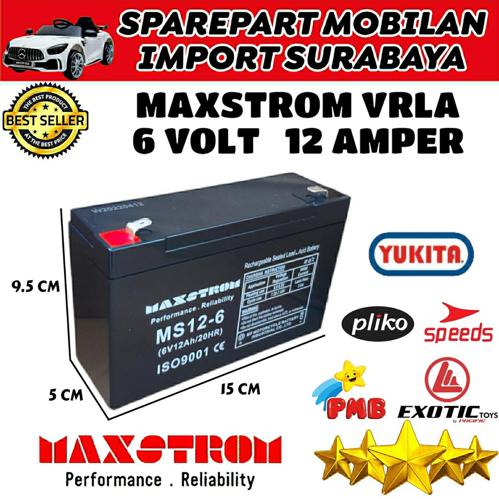 PUSAT BATERAI TERMURAH MAXSTROM 6V 12AH AKI MOTOR MOBIL ANAK PLIKO YUKITA SPEEDS YOTTA PMB EXOTIC EMERGENCY LAMP TIMBANGAN DIGITAL