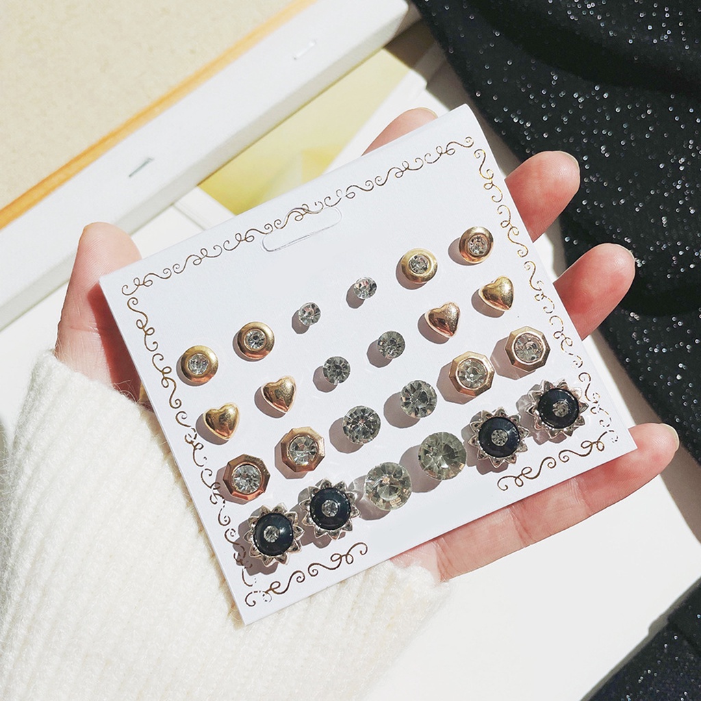 Hu Hu Hu Hu Hu Alat Bantu Pasang Kacamata♡ 12 Pasang Anting Stud Bentuk Bola Geometris Aksen Mutiara Imitasi Gaya Korea Untuk Wanita