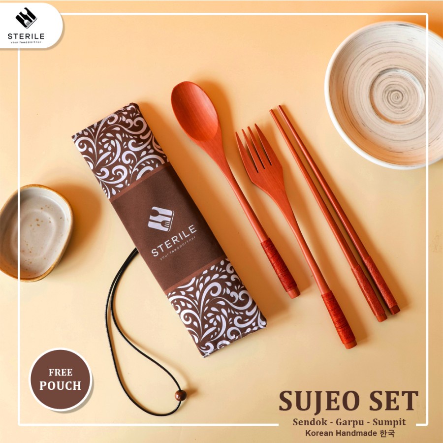 Sendok garpu sumpit kayu set  / sujeo set kayu premium sterile / sendok garpu sumpit kayu premium / wooden cutlery set