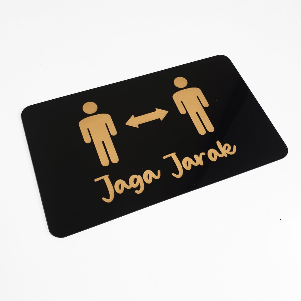 SIGN AKRILIK Pintu - JAGA JARAK GOLD - 20x12cm - Signage Cafe/Resto