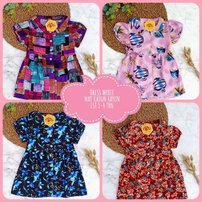 Dress Rayon Anak Perempuan Cewek Lengan Pendek Mybee Aurelia Mon 1 - 4Tahun