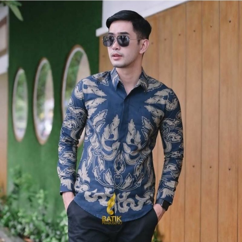 CAKRA BIRU KEMEJA BATIK PRIA LENGAN PANJANG SLIMFIT