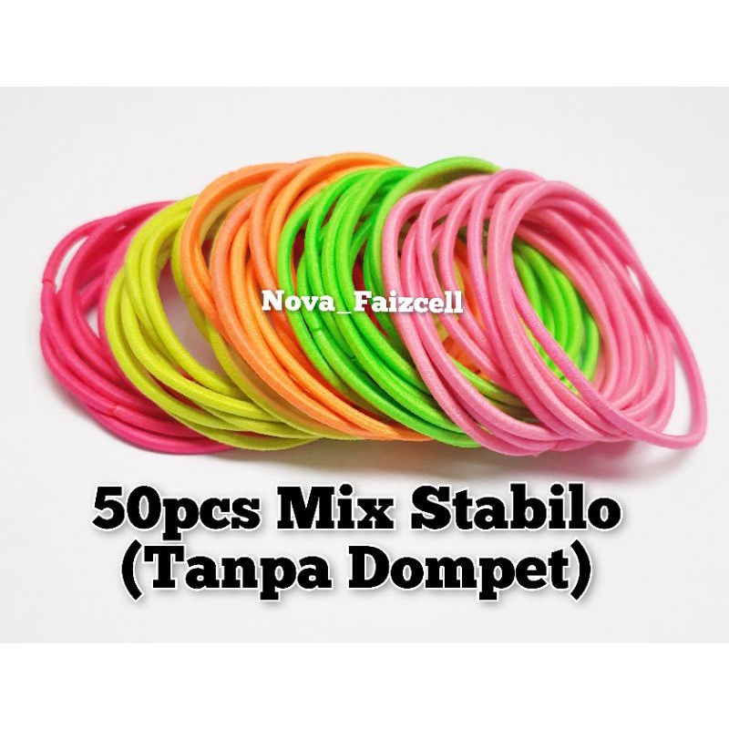 50pcs / 100pcs + pouch ikat rambut karet polos warna-warni dewasa import ala korea-50pcs Mix Stabilo