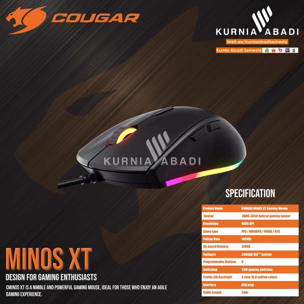 COUGAR GAMING MOUSE MINOS XT BLACK - Design For Gaming Enthusiasts