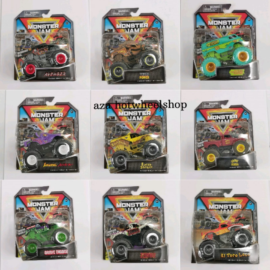 BEST SELLER | MJ 64 2021 2022 Diecast Monster Jam Spin Master Batman Grave Digger X-Ray Dragonoid sparkle smash salvager Max D soldier fortune earth shaker zombie dragon Wheelie Bar El Toro Loco Chrome Superman Pirates Curse Megalodon Sonuva Mix 23