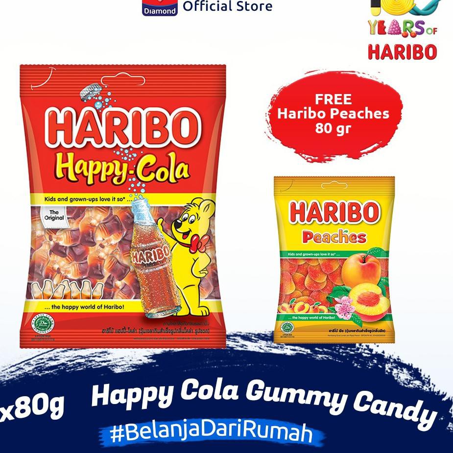 

GROSIR Haribo Happy Cola 80 g FREE Haribo Peaches 80 gr