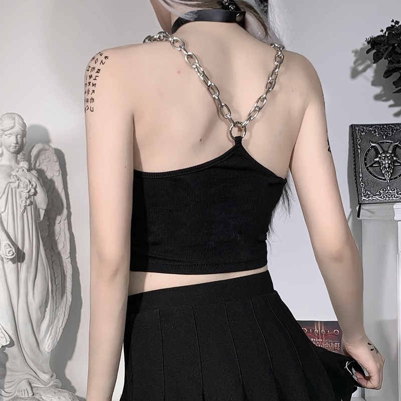 [Goth Story] Camisole Halter Neck Crop Tank Top Rajut Tali Leher 8644 (S/M/L)