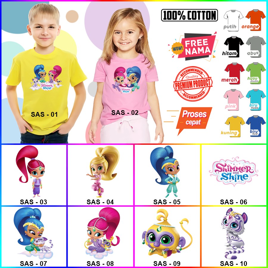 Baju Kaos ANAK DAN DEWASA SHIMMER SHINE COUPLE (FREE NAMA)