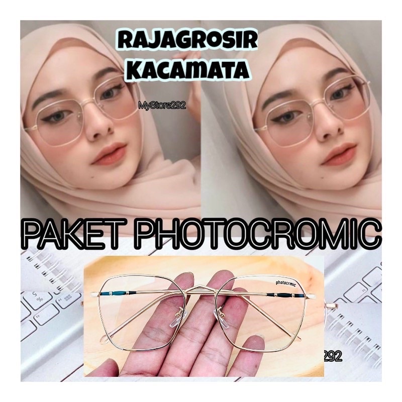 PROMO!! Kacamata 8261 pria dan wanita sudah termasuk photocromic antiradiasi frame besi kotak 1947