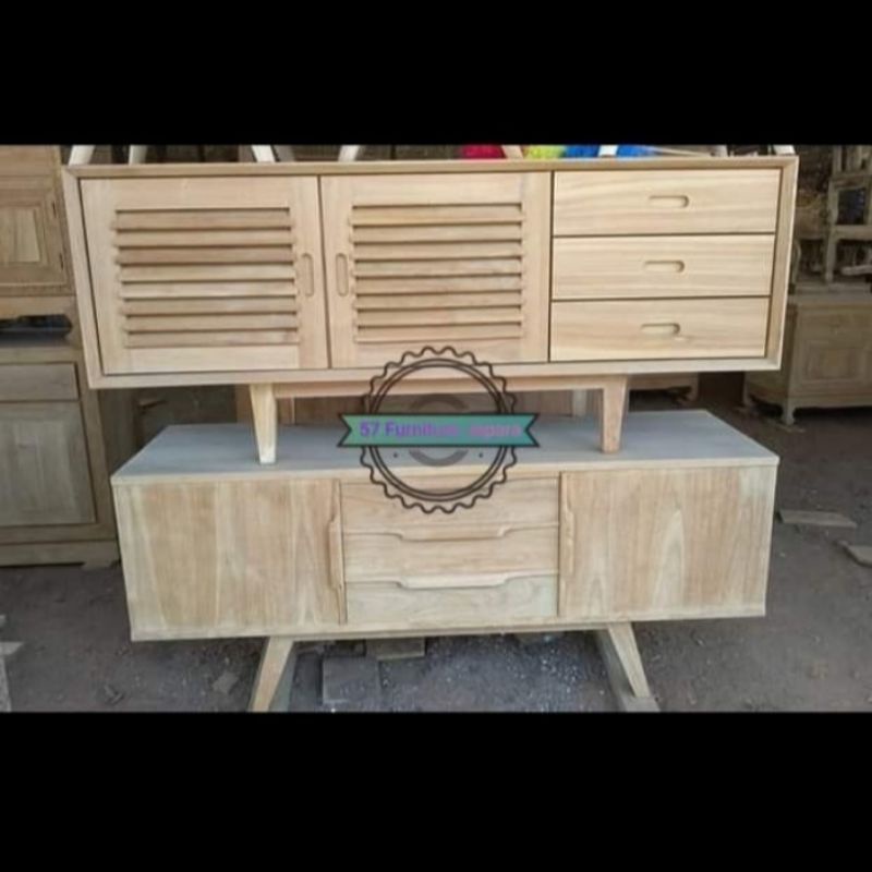 Bufet tv retro jati mentahan - Meja tivi hias ruangan model simpel