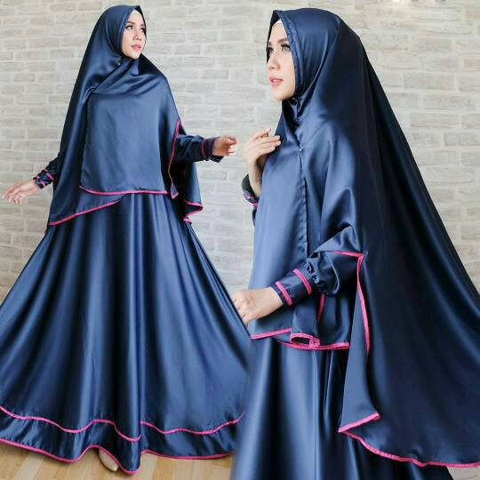 TERLARIS murah baju gamis polos syari set gamis satin navy baju umroh lebaran