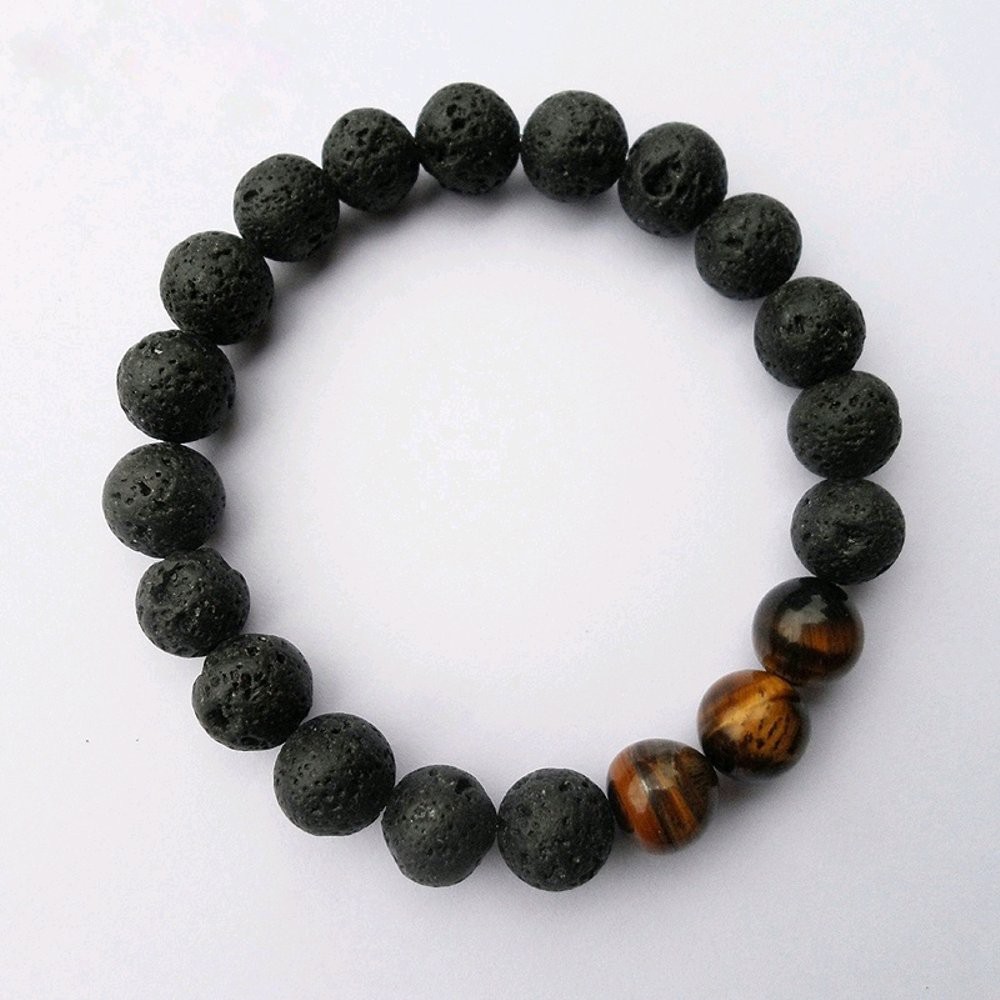 GELANG NATURAL BATU LAVA STONE GOLD TIGER EYE BRACELET UNISEX