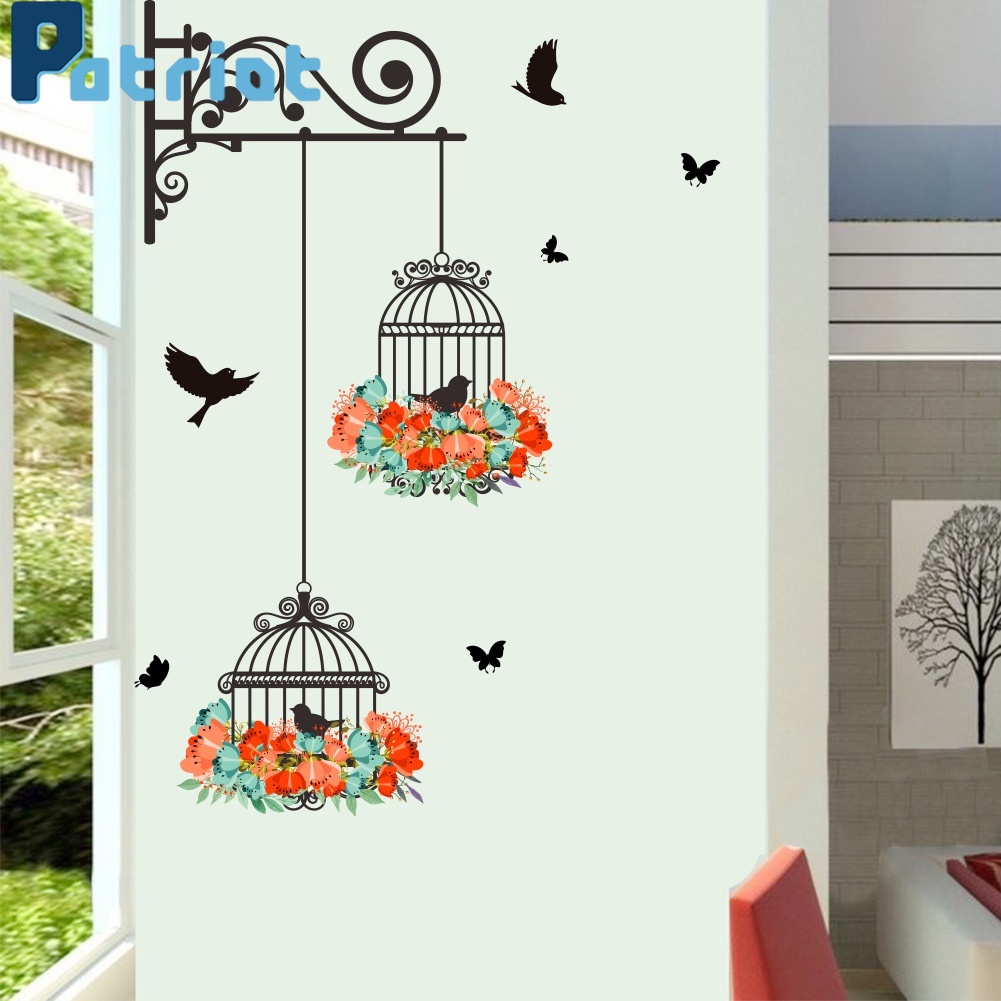 [ Flower vine bird cage Wall Sticker decoration For Living room bedroom Sofa background ]