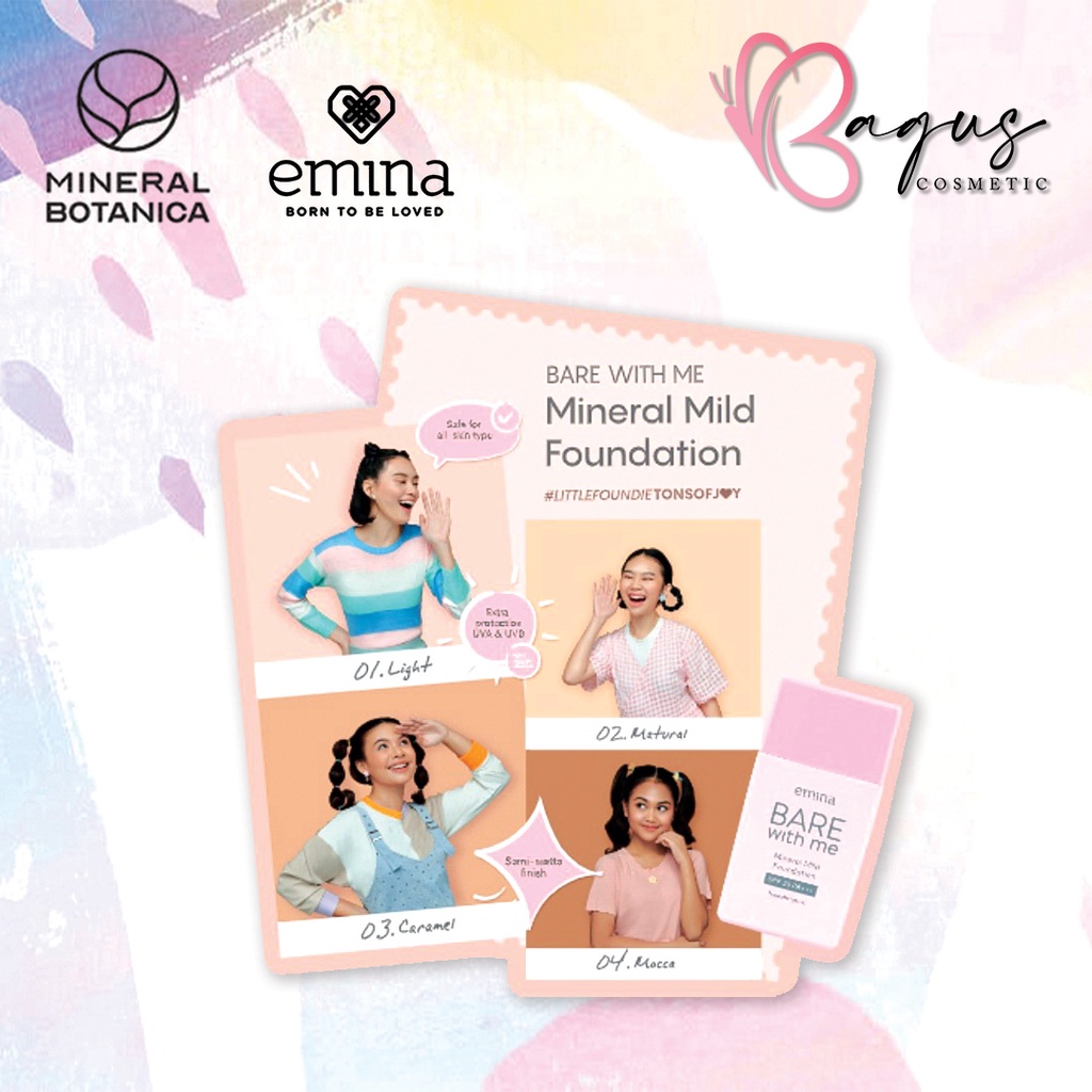 ⭐ BAGUS ⭐ EMINA BARE WITH ME MINERAL MILD FOUNDATION 30ML |