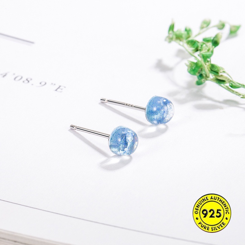 Anting Stud S925 Silver Anti Alergi Desain Manik-Manik Biru Langit Berbintang