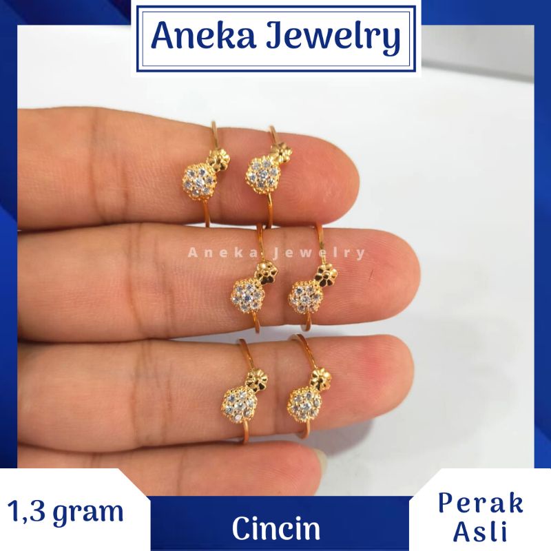 Cincin Bunga Cor Mata, Perak 925, Sepuh Emas Rosegold