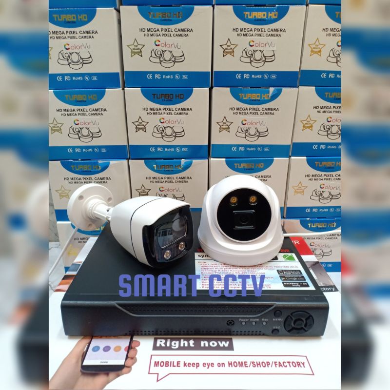 PAKET KAMERA CCTV 4 CHANNEL 2 CAMERA 6MP COLORVU FULL HD IC SONY EXMOR KOMPLIT TINGGAL PASANG