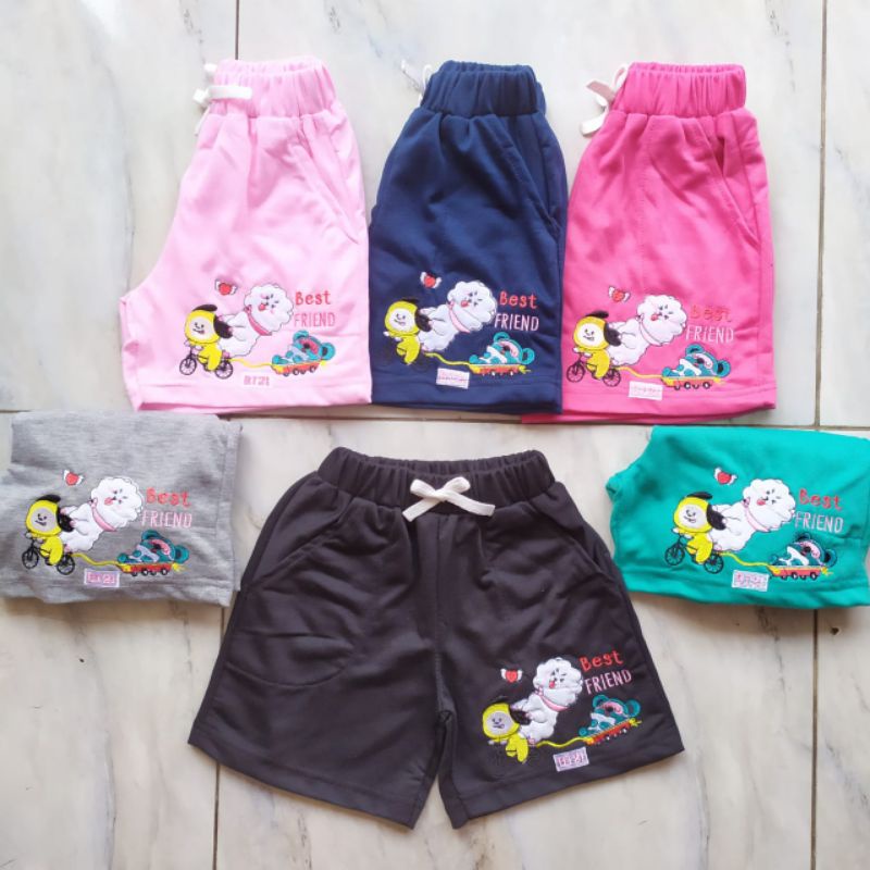 celana pendek anak perempuan bordir BTS