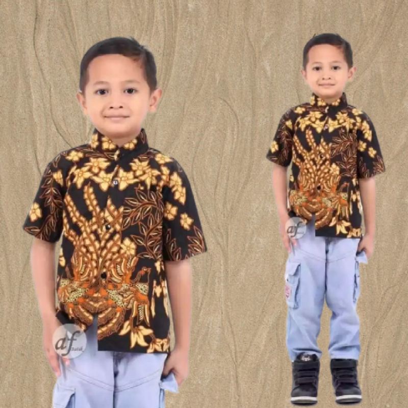 Kemeja Baju Batik Anak Laki-laki Motif Cendrawasih Sogan