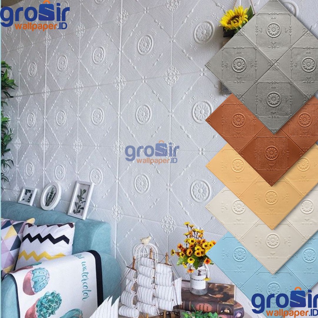 (COD) Wallsticker Wall stiker Foam Wallpaper Sticker Dinding 3D Emboss Dekorasi Rumah D-001 Motif Persegi High Premium Quality