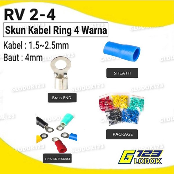 Terminal Skun Kabel Ring O Sekun Cable Lug Isolasi Insulated RV2 2-4