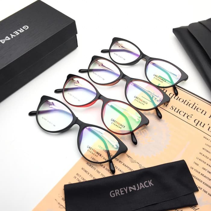 Frame Kacamata Grey Jack Cat Eye Original Free Lensa Minus