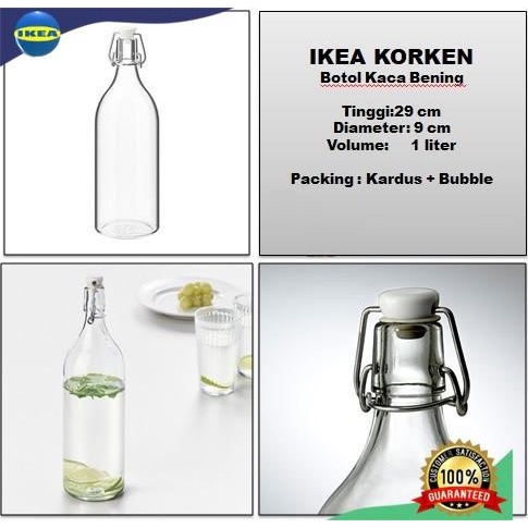 Botol Kaca Air Minum Botol Kaca Bening 1 Liter / Botol dengan Pengait / Botol Minyak Kaca Ikeea Set