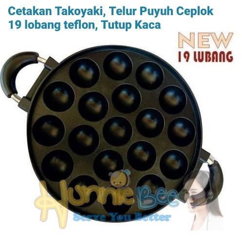 Cetakan Takoyaki Telur Puyuh Ceplok 19 Lubang Teflon Tutup Kaca