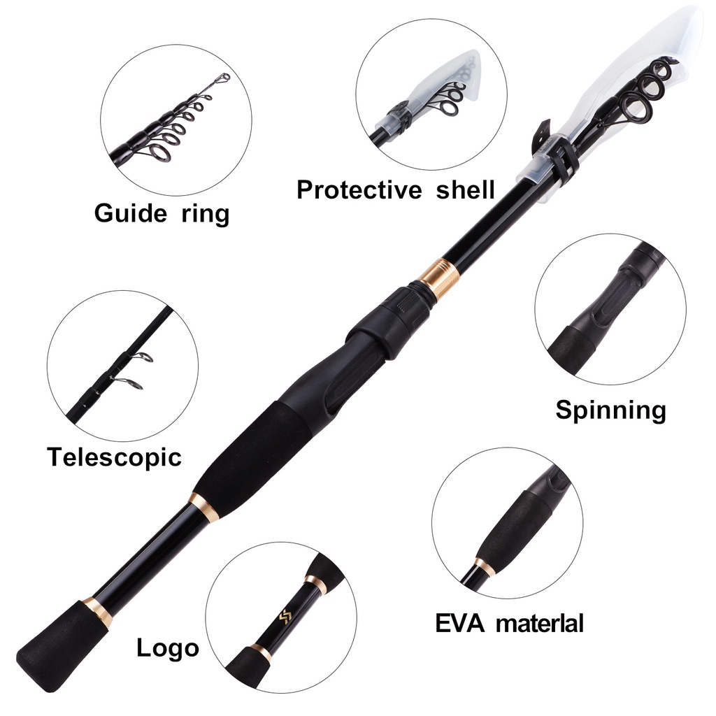 Sougayilang Joran Pancing 1.8M-2.1M Portabel Fiber Karbon Teleskopis Fishing Rod  5.2:1 GR Gulungan Pemintalan Memancing Kanan/Kiri Dapat Diganti Pegangan dan Pancing Umpan Pancing Untuk Air Tawar