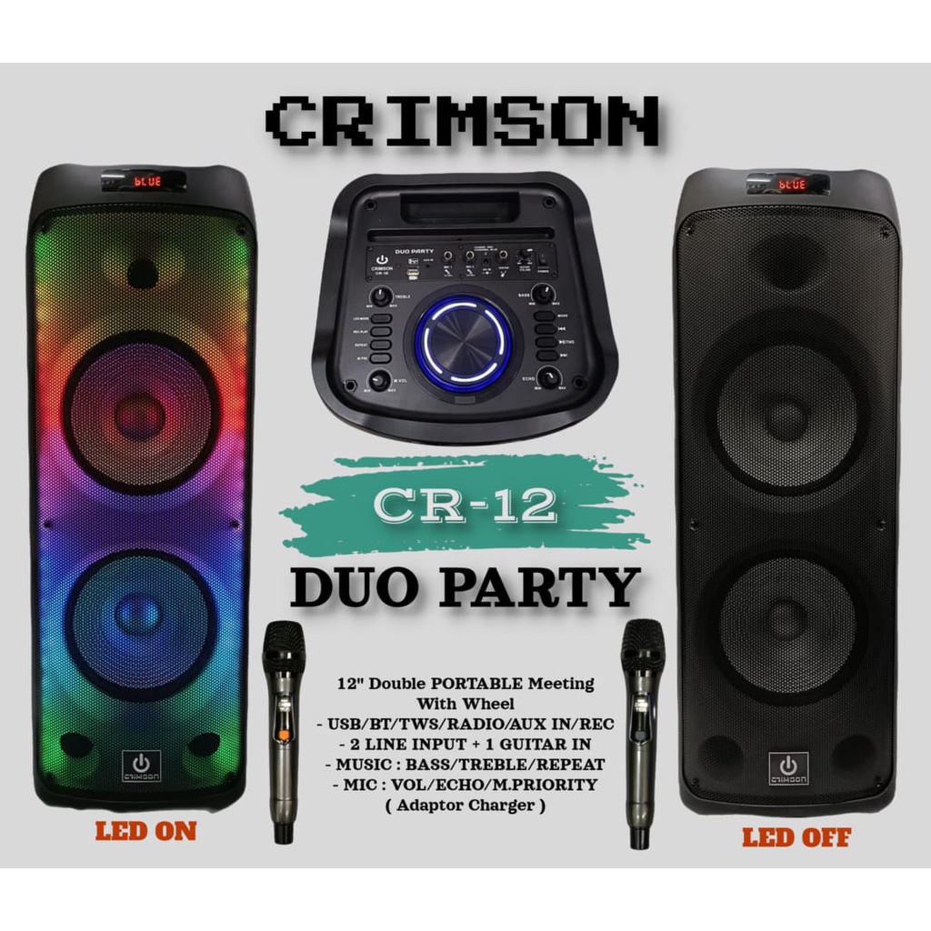 SPEAKER PORTABLE CRIMSON CR12 DUO PARTY 12 INCH BLUETOOTH ORIGINAL