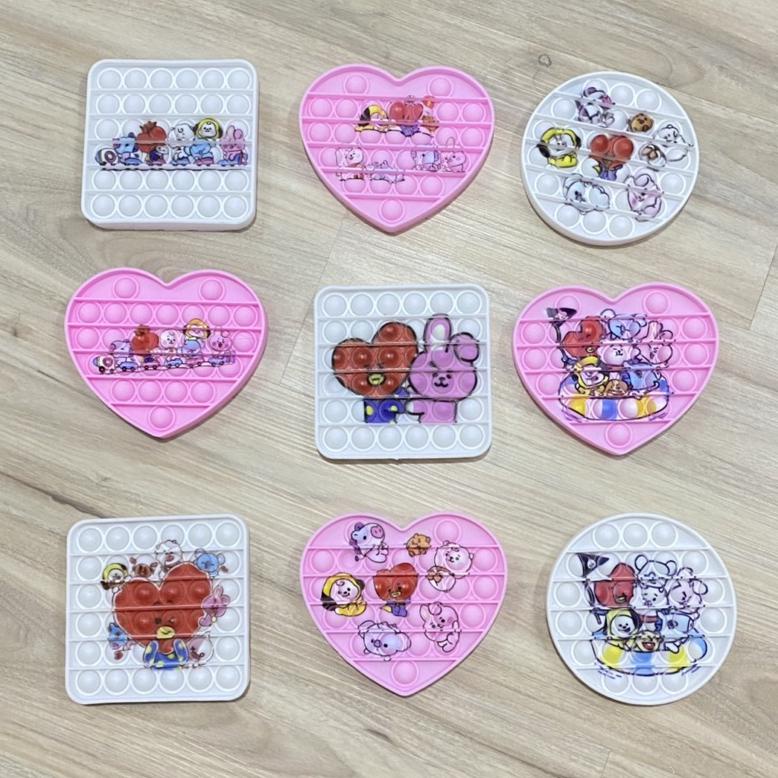 Mainan Pop It Fidget DYE Karakter BTS BT21 Unicorn Hello Kitty